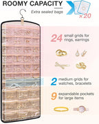 BAGSMART Hanging Jewelry Organizer, Necklace Holder Anti-tangle Earrings Rings Hanger with 20 Jewelry Bags Travel Storage Rol