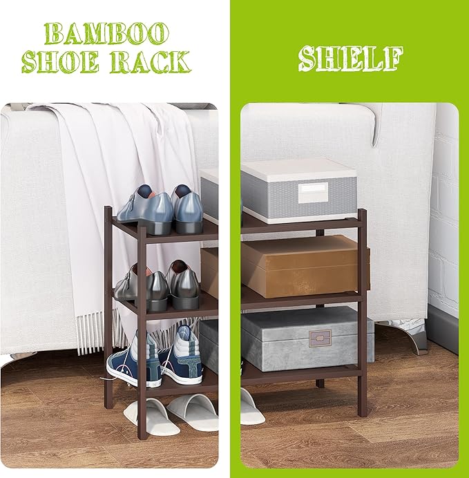 BMOSU 3-Tier Bamboo Small Shoe Rack Premium Stackable Shoe Shelf Storage Organizer for Hallway Closet Living Room Entryway Or