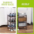 BMOSU 3-Tier Bamboo Small Shoe Rack Premium Stackable Shoe Shelf Storage Organizer for Hallway Closet Living Room Entryway Or