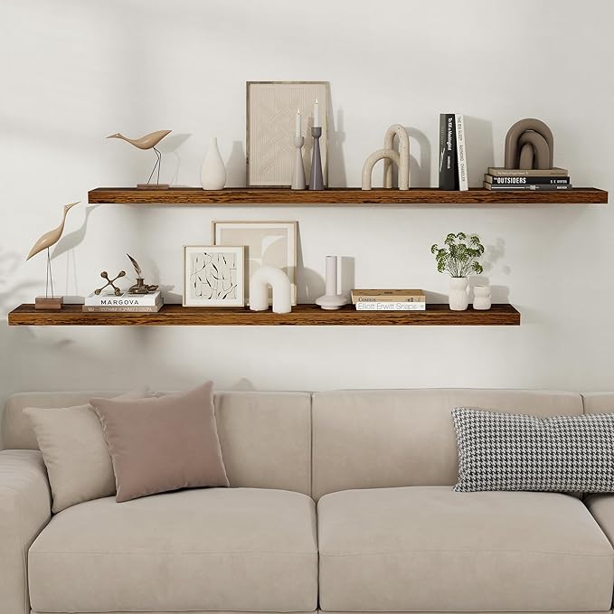 Fun Memories Floating Shelves for Wall, Rustic Wood Wall Mounted Shelves for Bathroom, Bedroom, Living Room and Kitchen, Stor