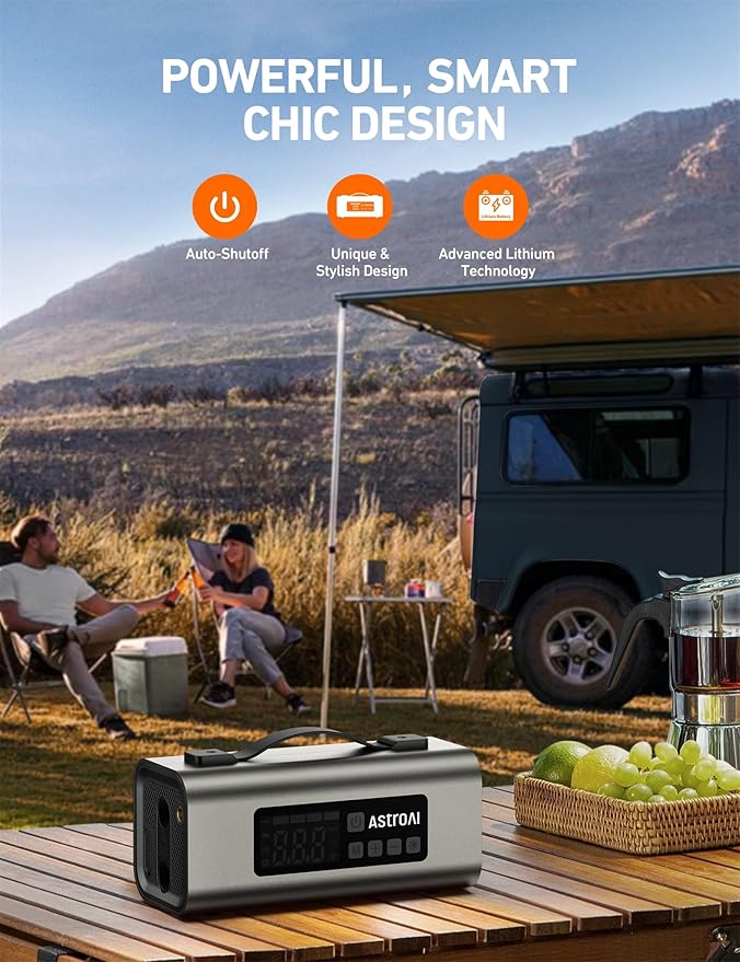 AstroAI 2500A Portable Car Battery Jump Starter with 150PSI Air Compressor 30W Quick Charger, 14800mAh Jump Box (7.5L Gas &