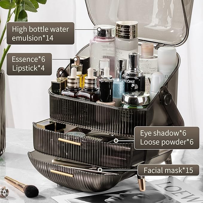 CANITORON Makeup Organizer,Large Capacity Skincare Organizer for Vanity,Cosmetic Organizer with 2 Drawers and Transparent Cov
