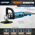 LDHTHOPI Buffer Polisher, 1600W 7 Inch/6 Inch Rotary Buffer Polisher Waxer, 7 Variable Speed 1000-3500 RPM, Detachable Handle for Car, Boat Sanding, Polishing, Waxing
