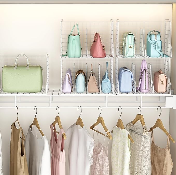Sonyabecca Purse Storage Organizer for Closet : Adjustable 2-Pack Dividers Handbag Organizer - Stackable Wire Handbags Storag