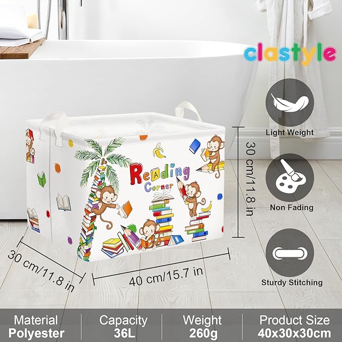 Clastyle Reading Corner School Classroom Book Basket 36L Large Monkey Book Tree Shelf Basket for Kid Nursery Room Collapsible