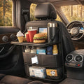 1 Pack Backseat Car Organizer, Large Capacity with Adjustable Foldable Table Tray, Waterproof PU Leather Back Seat Storage with Touch Screen Tablet Holder, Car Travel Essentials, Obsidian Black