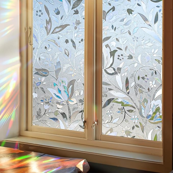 Window Privacy Film 16.93" by 78.7" Glass Film Decorative Window Films Window Cling Static Cling Anti UV No Glue Heat Control for Home Office, Glossy White