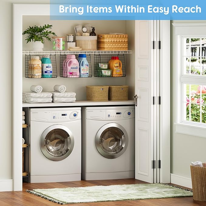 3-Pack Extra-Tall 13.6'' Hanging Laundry Basket Organizer, Foldable Wire Shelf with 360° Rotating Hooks & Reinforced Height -