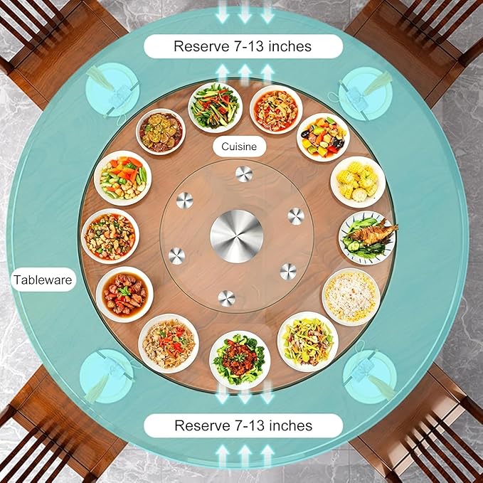 31" Large Glass Lazy Susan for Dining Table Kitchen Round Clear Turntable Serving Tray with 6 Rotating Wheels, Spin Table Cen