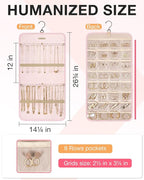 BAGSMART Hanging Jewelry Organizer Storage Roll with Hanger Metal Hooks Double-Sided Jewelry Holder for Earrings, Necklaces, 