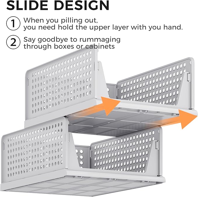 Pinkpum Grey 6 Pack Closet Organizers Storage Bins, Stackable Plastic Drawer Basket for Clothing, Stackable Storage Bins Shel