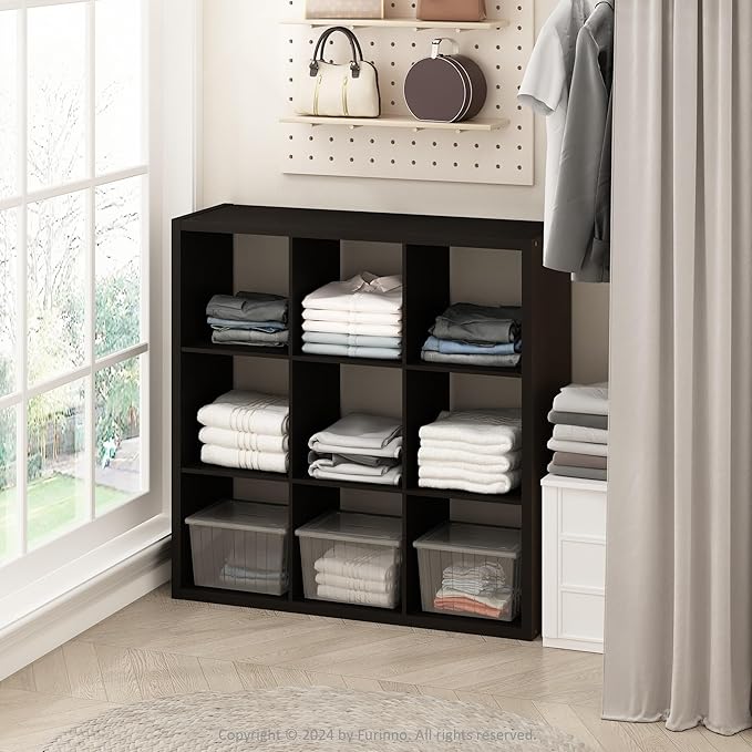 Furinno Cubic Closet Organizers and Storage, 9-Cube Closet Organizer, Open Shelf Closet Storage, Extra Thick Frame for Wardro