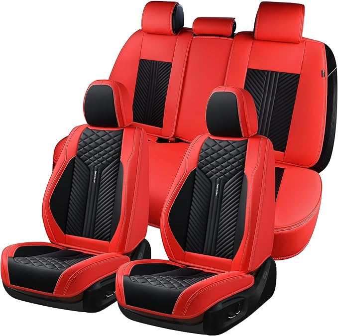 Coverado Car Seat Covers Full Set, 5 Seats Leather Seat Covers for Cars, Waterproof Front and Rear Car Seat Cushions Protecto