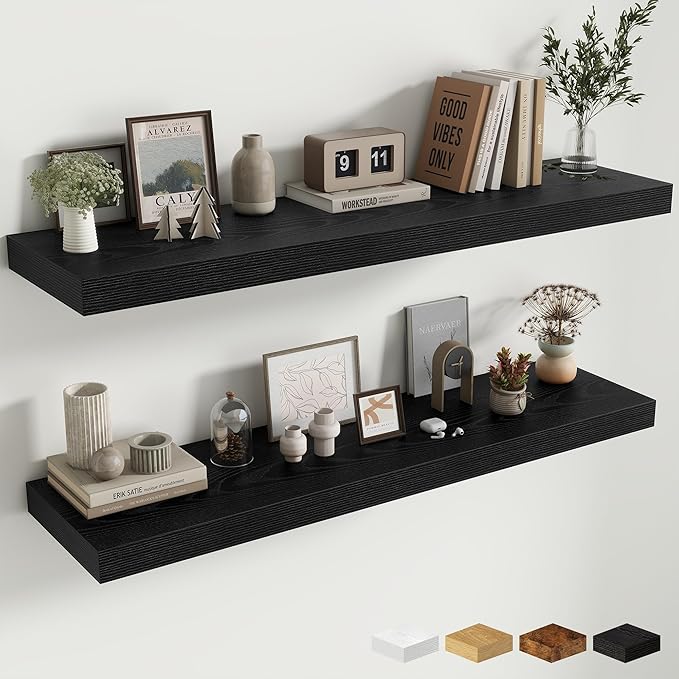 Fun Memories 48 Inch Floating Shelves for Wall - 12 Inch Deep Fireplace Mantel Shelf - Wood Floating Shelf for Wall - Large S