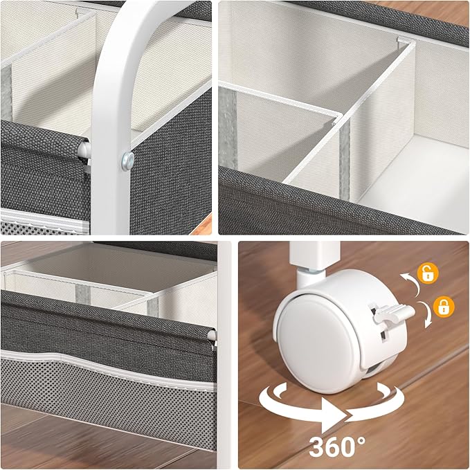 Baby Diaper Caddy Rolling Utility Cart, 3 Tier Baby Essentials Nursery Organizer and Storage with Dividers and Drawers for Cr