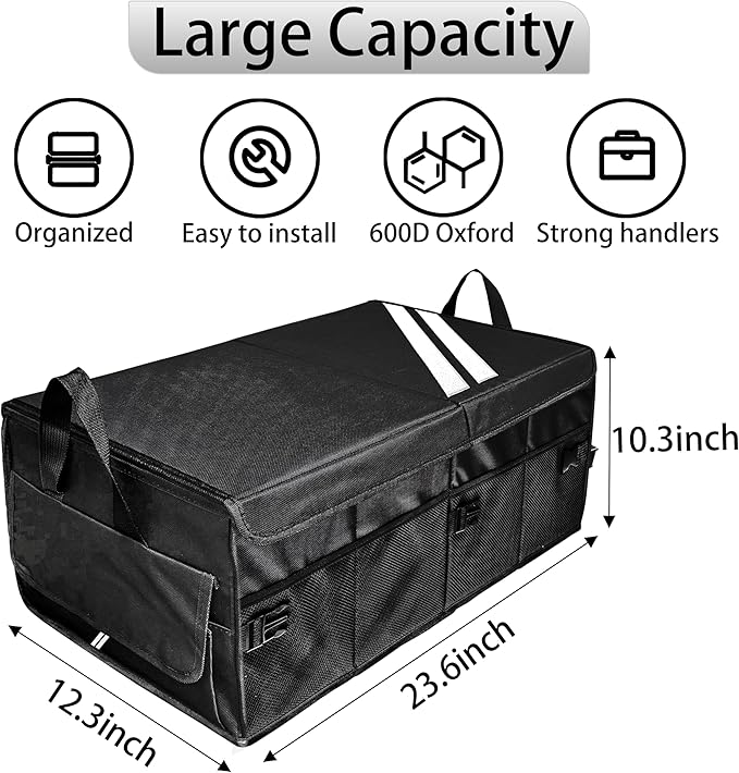 YOSRTER for Dodge Charger Durango Challenger Ram Car Trunk Organizer Collapsible Storage Box with Handle Foldable Lid Non