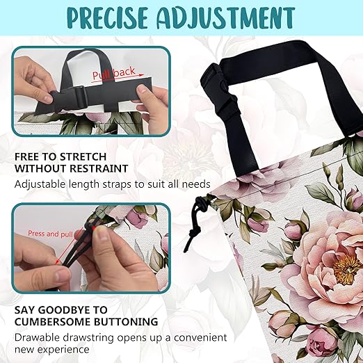 Car Trash Bag Pink Peonies and Green Leaves Leak-Proof Car Garbage Bag with Drawstring Foldable Canvas Trash Bin with Adjustable Buckle for Car Accessories