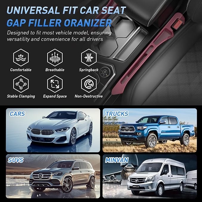 Car Seat Gap Filler 2Pack, Inserts Between Seats Console with Organizer Storage Upgraded Phone Holder Side Seat Gap Fillers Cars Front Seats Fill Plug Car Essentials for Vehicle SUV Truck (Wine Red) | Organizer Storage, Cars Front Seats, Fill Plug, Car...
