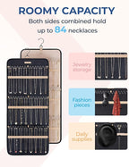 BAGSMART Hanging Necklaces Organizer Jewelry Holder Storage Roll with Hanger Metal Hooks Double-Sided Jewelry Organizer for N