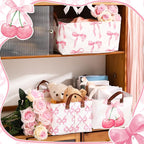 Boao 3 Pcs Coquette Pink Bow Storage Bin Collapsible Large Storage Baskets for Gifts Empty Candy Holiday Decor Canvas Laundry