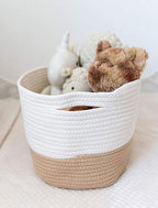 OrganiHaus Cotton Rope Basket for Shelf - Woven Storage Basket for Organizing, Closet & Toy Storage - Honey/Off-White - 15x9x