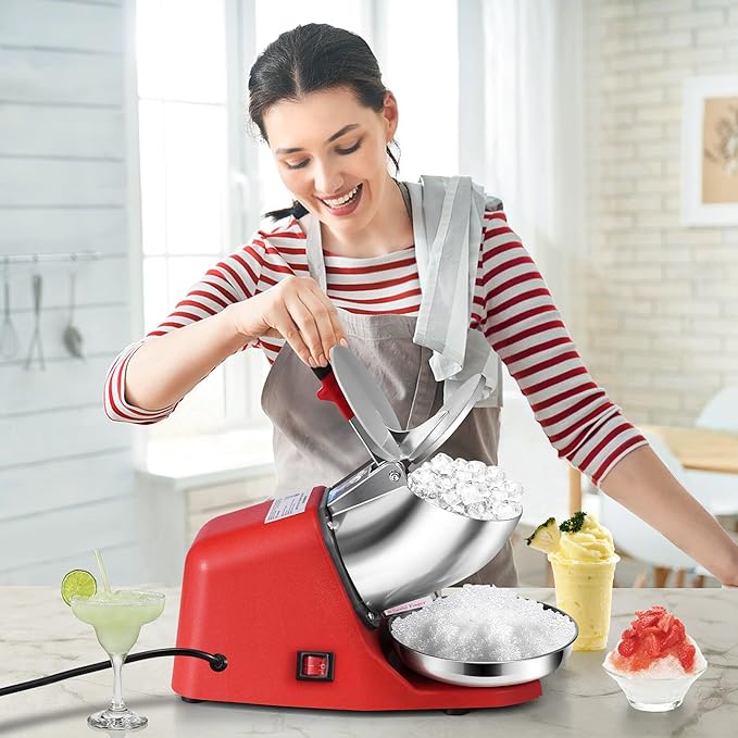 VIVOHOME Electric Ice Shaver Crusher Machine Snow Cone Maker Red 143lbs/hr with Ice Pick for Home and Commercial Use