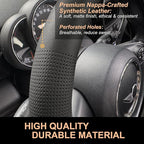 PINCTROT Large Size Nappa Leather Steering Wheel Cover, Slim Fit No Bulk Design, One Piece Leather with Breathable Perforatio