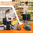 WISELIFE Reusable Grocery Bags with Handles - 10 Pack, 35L Large Shopping Bags for Groceries, Water-Resistant & Foldable Grocery Totes for Lasting Use for Kitchen, Market, Car Trunk, Picnic (Black)