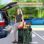 (Medium, Green) Reusable Grocery Bag on 4 Wheels, Foldable Rolling Tote Carries Up to 66lb Shopping Trolley, Rolling Bag with 3 Handles, Zipper Clouser Rolling Tote Bag with Wheels for Laundry