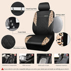 CAR PASS Leather Leopard Two Front Seat Cover Only, Universal Quilting Waterproof Deluxe PU Premium Vinyl Luxury Car Seat Cov