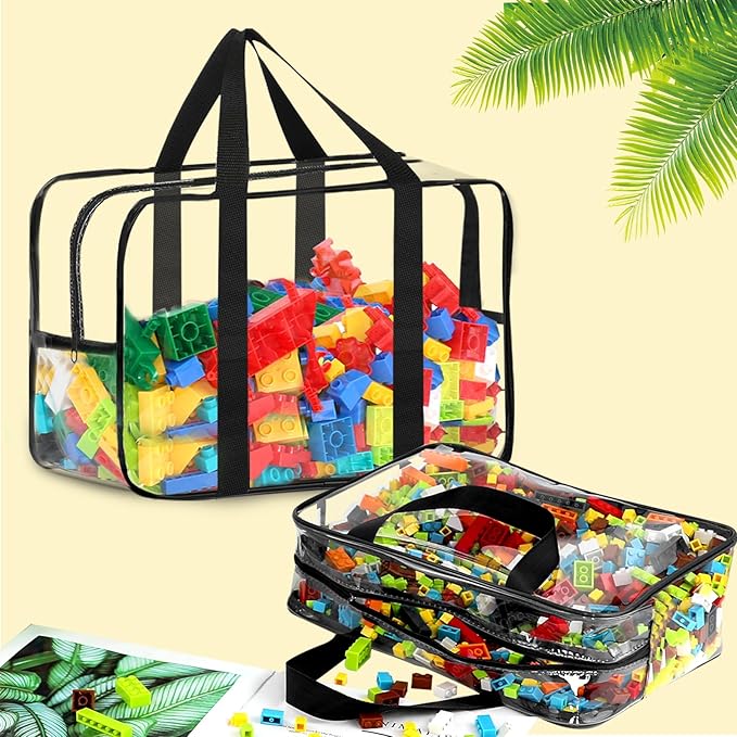 6 Packs Toy Storage Bags with Labels, Reusable Clear PVC Board Game Storage, Travel Waterproof Organizer Bags with Zipper Lar