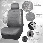 CAR PASS Gray Oxford Bling Diamond Car Seat Covers Full Set Interior Sets, Waterproof Shining Glitter Sparkly Crystal Univers