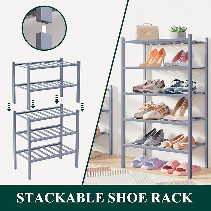 Smiry Bamboo Shoe Rack for Closet, 3 Tier Small Wooden Stackable Shoe Organizer, Free Standing Shoes Storage Shelf for Entryw