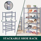 Smiry Bamboo Shoe Rack for Closet, 4 Tier Small Wooden Stackable Shoe Organizer, Free Standing Shoes Storage Shelf for Entryw