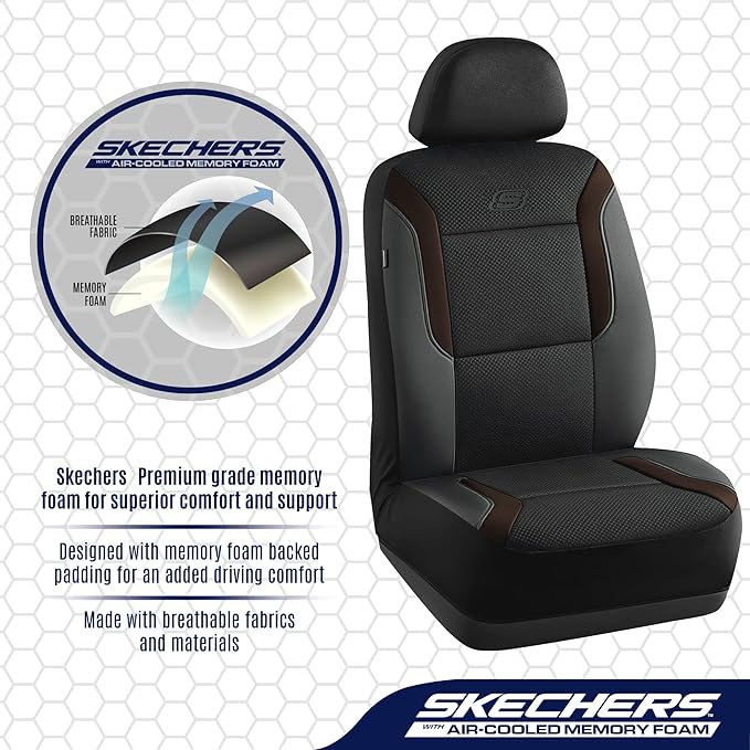 Skechers Memory Foam Car Seat Covers, Air Cool Mesh Thick Seat Covers,Car Seat Covers Front Seats Airbag Compatible, Automoti
