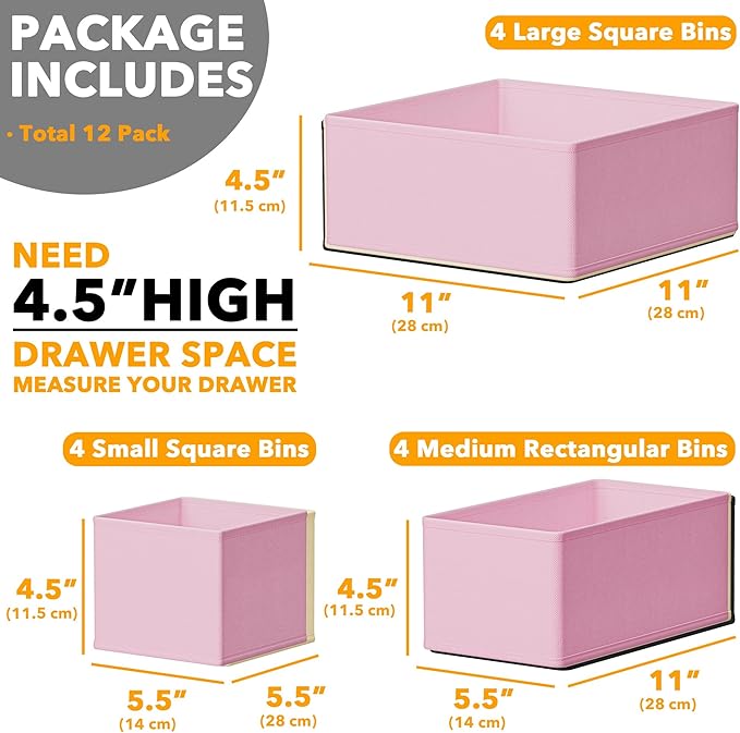 SpaceAid Drawer Organizer Clothes, 12 Pack Dresser Organizer Bins for Nursery, Closet Organization and Storage Dividers for C