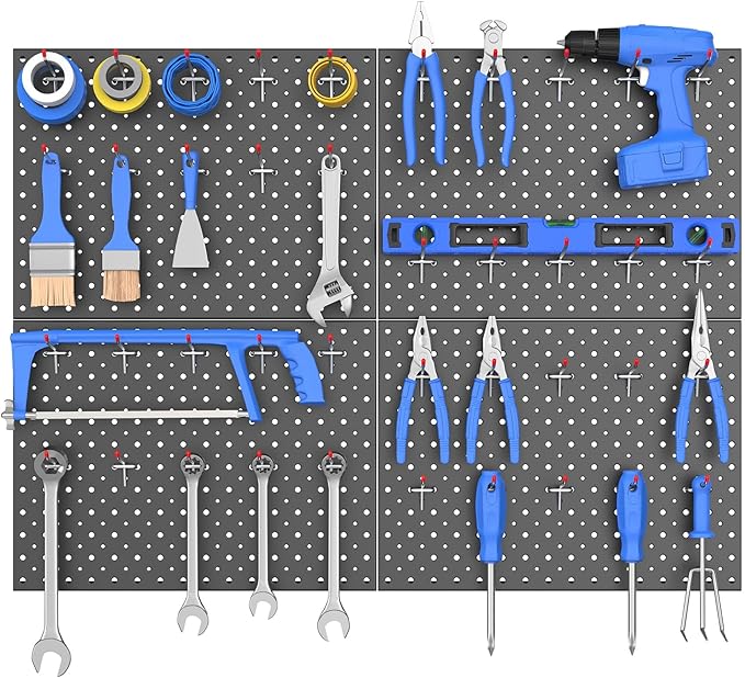 WALMANN 12"x16" Metal Pegboard Panels and Hooks for Garage, Tool Storage Pegboard with Hook - Compatible with 1/8" & 1/4" Hoo