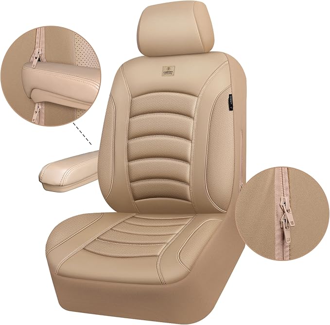 CAR PASS 3D Foam PU Leather Car Seat Covers, Universal Seat Covers Front 2 for Trucks SUV Sedan Automotive Seat Covers Armres