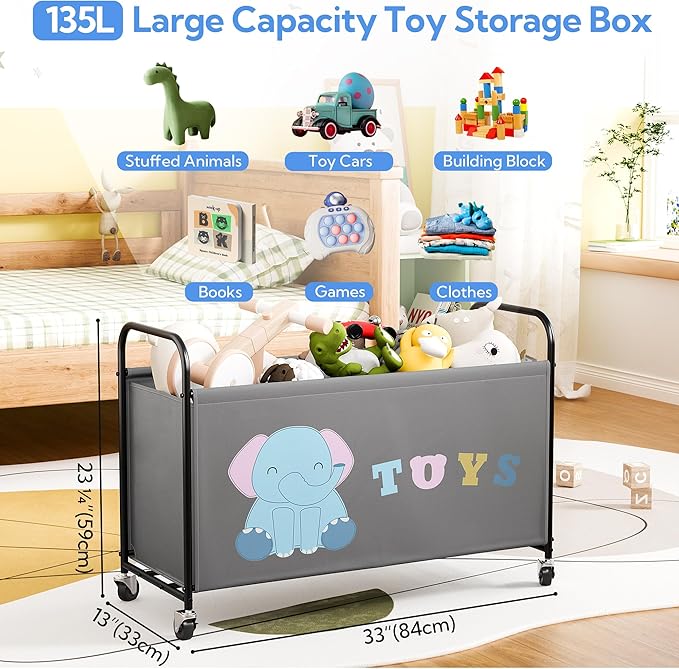 GRANNY SAYS Toy Box for Boys Girls, Extra Large Toy Chest Storage with Wheels, Metal Kids Toy Storage Organizer for Living Ro