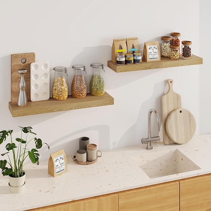 Fun Memories Floating Shelves for Wall, 32Inch Floating Shelves Set of 2, Hanging Shelf with Invisible Brackets, Wood Shelves