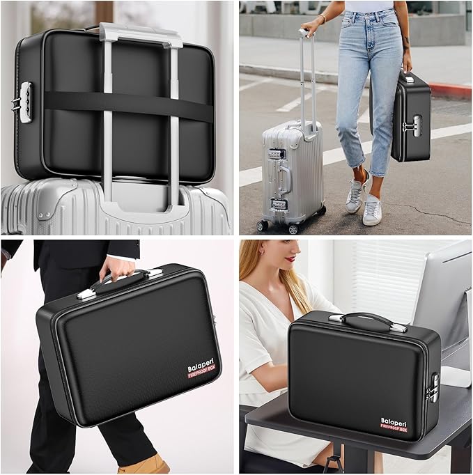 BALAPERI Fireproof File Organizer with Fireproof Zipper,Fireproof Document Box Hard Case with Lock,Portable Document Safe for