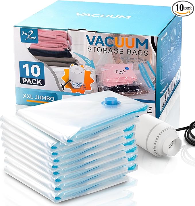 10 Pack XXL Jumbo Vacuum Storage Bags with Electric Air Pump, Space Saver Bags,Compression for Comforters and Blankets,Duvets