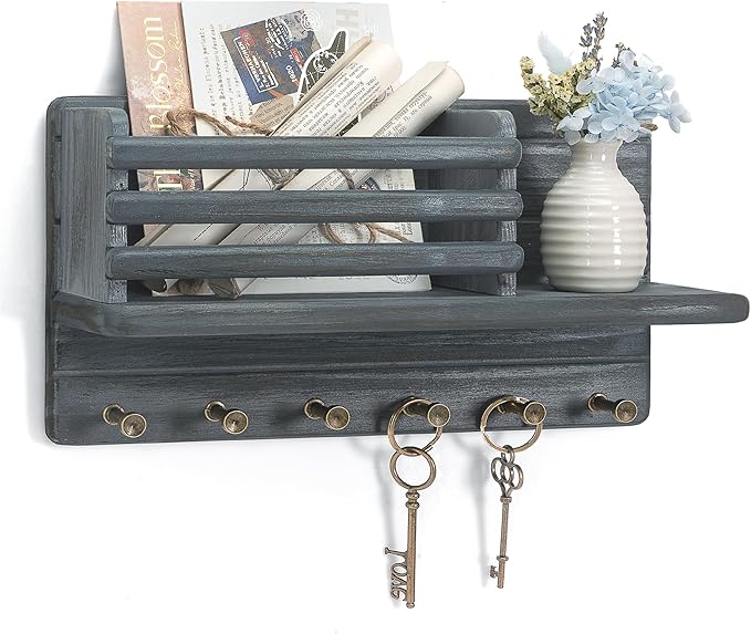 Rebee Vision Pine Wood Key Holder Wall Mount for Home Decor – Key Holder for Wall Mail Slot Can Store Letters & Files - 6 Hoo