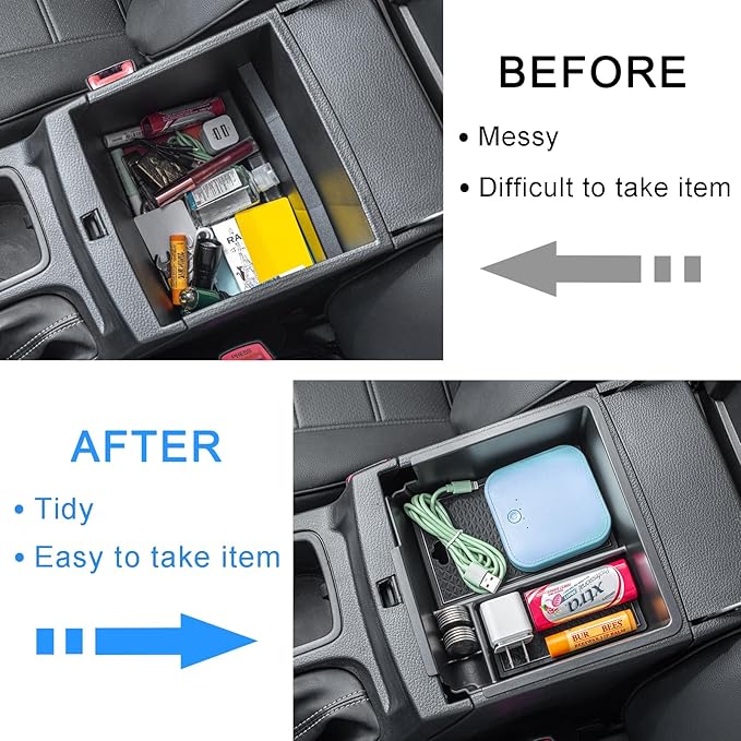 PIMCAR Compatible with 2019 2020 2021 2022 2023 Ford Ranger Center Console Organizer ABS Plastic Material Armrest Box Insert Tray Accessories (Not for 2023 Ranger XL/Raptor/Wildtrak)-Black Trim