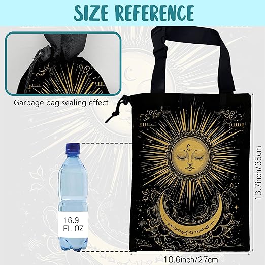 Car Garbage Bag Golden Sun Boho Crescent Moon Stars Hanging Canvas Car Trash Bag Drawstring Car Back Seat Organizer for Car Back Front Seat Console with Adjustable Buckle