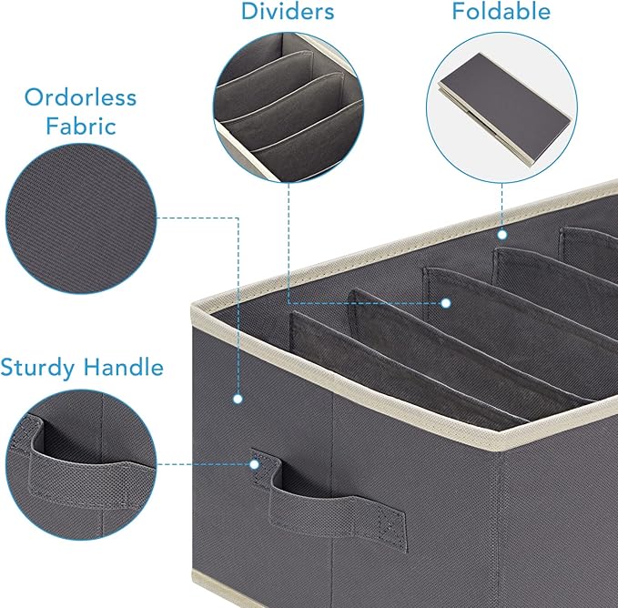 6 Pcs Large Size Wardrobe Clothes Organizers 6 Grids for Pants, Jeans, Sweater, T-shirt, Dress Stackable Closet Drawer Organi