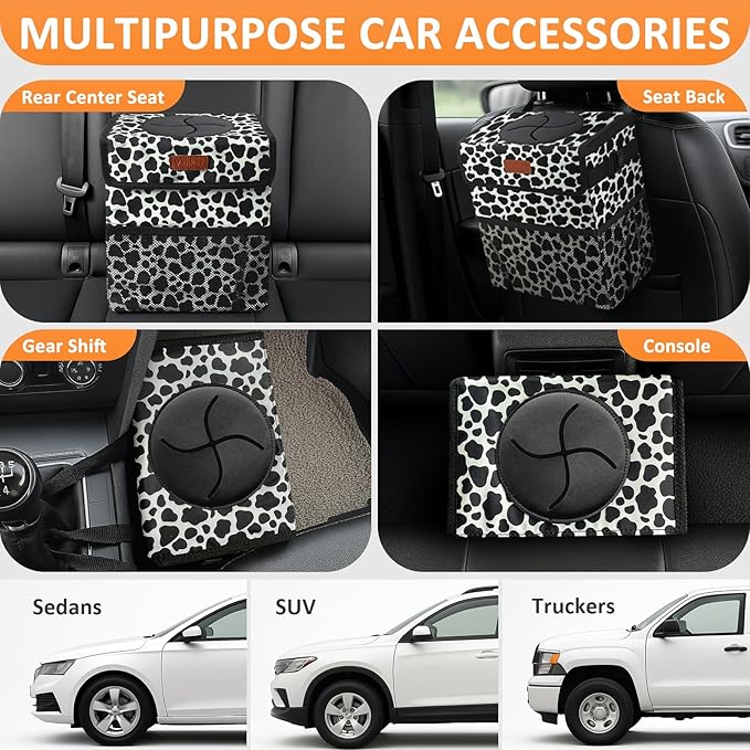 Car Trash Can for Car Cute,Bag Bin Hanging Waterproof Automotive Garbage Cans Leak Proof Vehicle Trash Can Cow Print