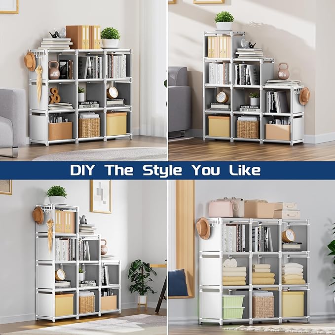 Mavivegue Book Shelf, 9 Cube Storage Organizer, DIY Bookcase, Metal Cube Bookshelf,Tall Book case for Bedroom, Living Room,Of