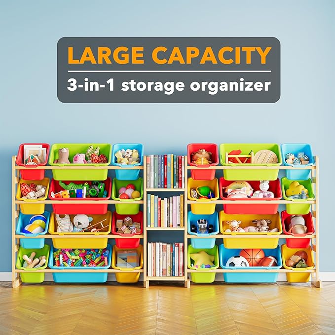 SpaceAid Large Toy Storage Organizer with 24 Bins and 3 Shelves, Toy Organizers Storage Bookshelf, Kids Bin Shelf Box Bookcas