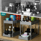DEKAVA Under Sink Organizer 2 Pack，Bathroom Cabinet Organizer，2 Tier Sliding Cabinet Basket Organizer Drawer, Multi-Purpose B